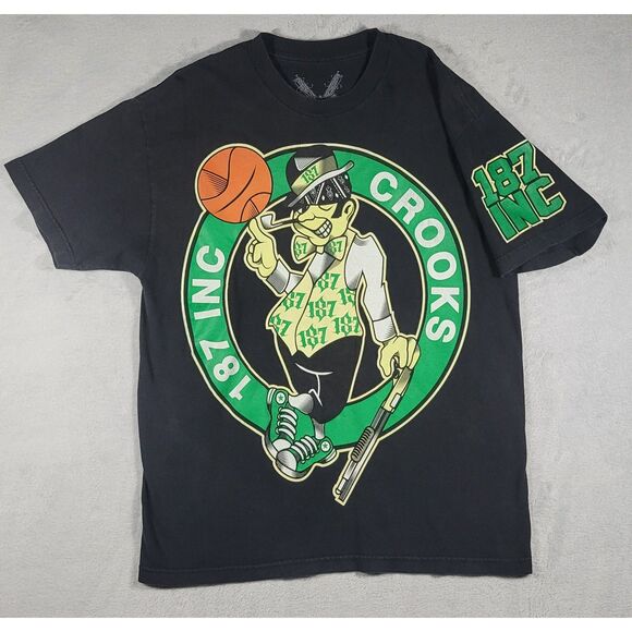 187 INC Boston Celtics Crooks Basketball Swag‎ Hustlers Mens L Black T-Shirt - Picture 1 of 6